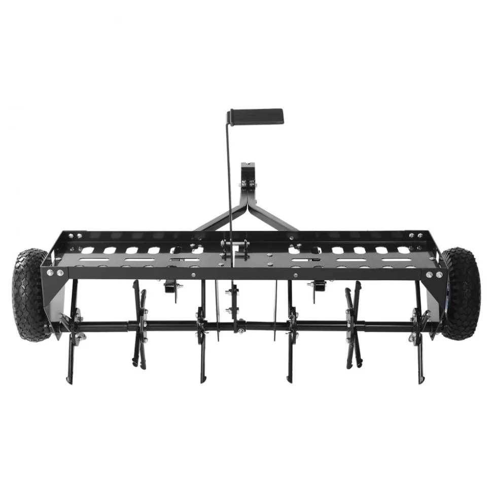 VEVOR Tow Behind Plug Aerator, 40 in Lawn Core Aerator Tool Universal Hitch, 120lbs Weight Capacity, Heavy Duty & Rust-Resistant, Pull Behind Spike Aerators with Tray for Farmland & Garden Tractors