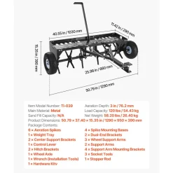 VEVOR Tow Behind Plug Aerator, 40 in Lawn Core Aerator Tool Universal Hitch, 120lbs Weight Capacity, Heavy Duty & Rust-Resistant, Pull Behind Spike Aerators with Tray for Farmland & Garden Tractors