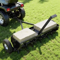 VEVOR Tow Behind Plug Aerator, 40 in Lawn Core Aerator Tool Universal Hitch, 120lbs Weight Capacity, Heavy Duty & Rust-Resistant, Pull Behind Spike Aerators with Tray for Farmland & Garden Tractors