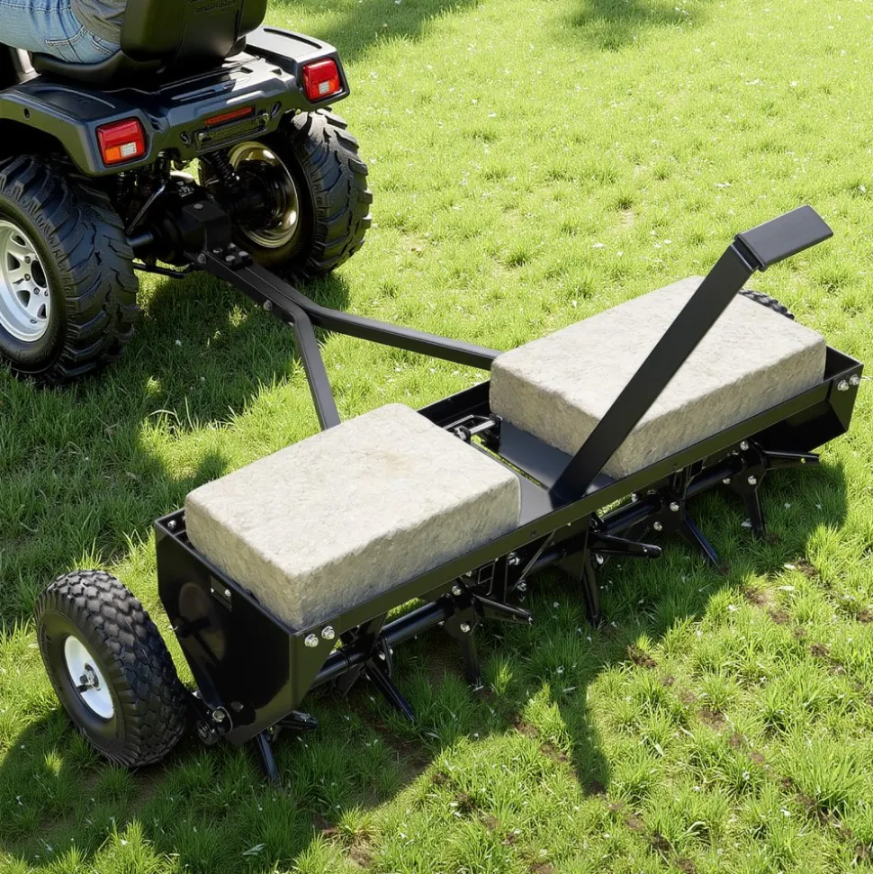 VEVOR Tow Behind Plug Aerator, 40 in Lawn Core Aerator Tool Universal Hitch, 120lbs Weight Capacity, Heavy Duty & Rust-Resistant, Pull Behind Spike Aerators with Tray for Farmland & Garden Tractors
