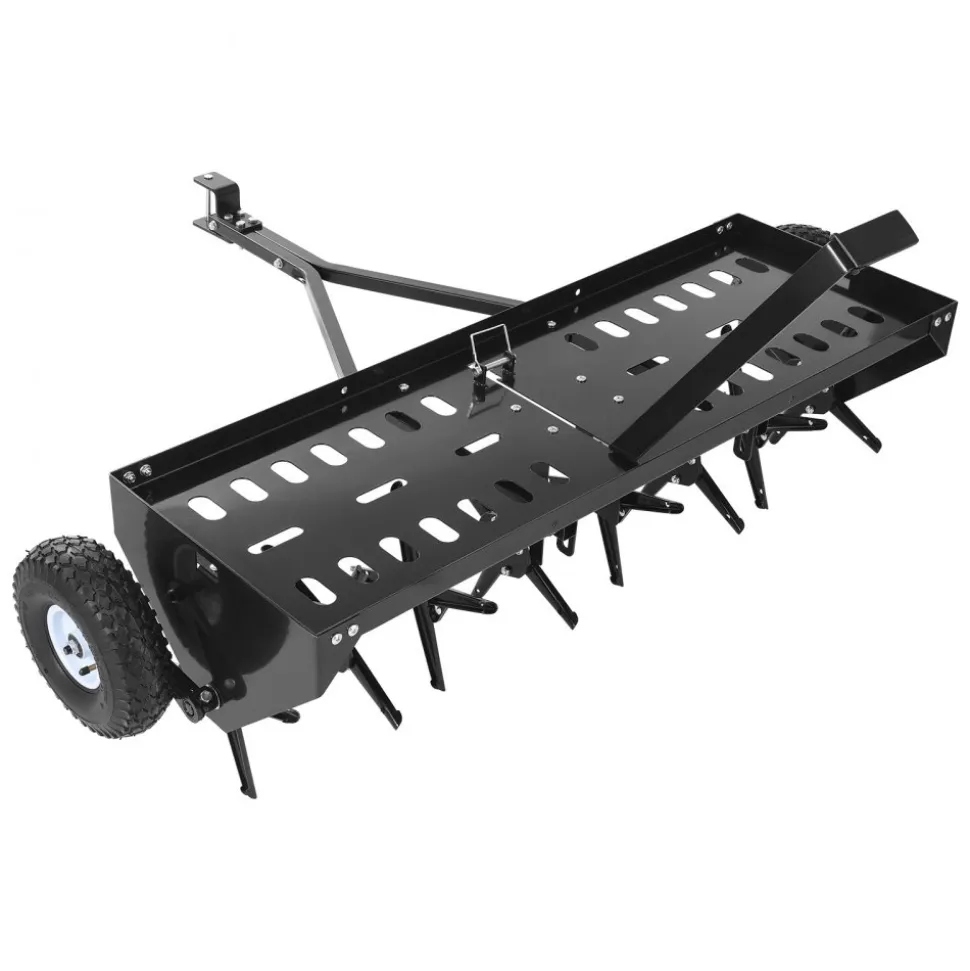 VEVOR Tow Behind Plug Aerator, 48 in Lawn Core Aerator Tool Universal Hitch, 150lbs Weight Capacity, Heavy Duty Pull Behind Spike Aerators with Tray & 10.6 in Wheels, for Farmland & Garden Tractors