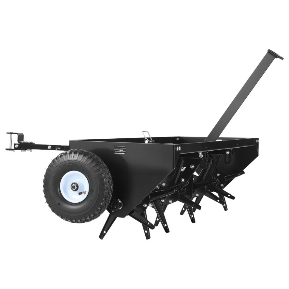VEVOR Tow Behind Plug Aerator, 48 in Lawn Core Aerator Tool Universal Hitch, 150lbs Weight Capacity, Heavy Duty Pull Behind Spike Aerators with Tray & 10.6 in Wheels, for Farmland & Garden Tractors