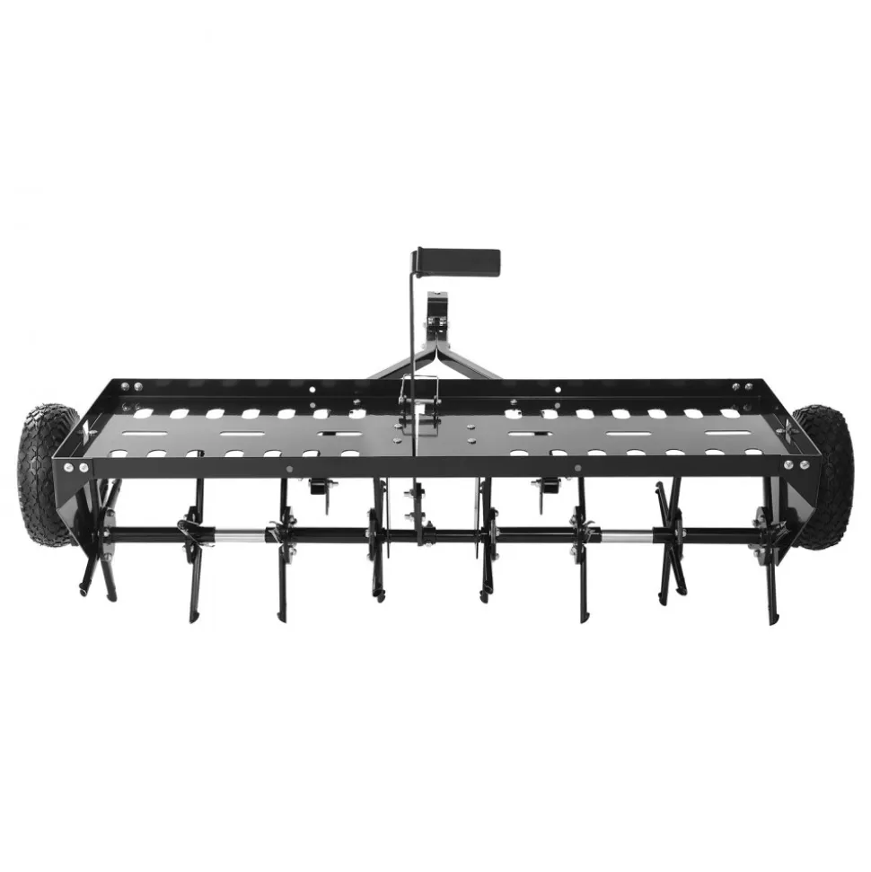 VEVOR Tow Behind Plug Aerator, 48 in Lawn Core Aerator Tool Universal Hitch, 150lbs Weight Capacity, Heavy Duty Pull Behind Spike Aerators with Tray & 10.6 in Wheels, for Farmland & Garden Tractors
