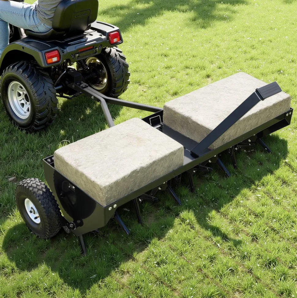 VEVOR Tow Behind Plug Aerator, 48 in Lawn Core Aerator Tool Universal Hitch, 150lbs Weight Capacity, Heavy Duty Pull Behind Spike Aerators with Tray & 10.6 in Wheels, for Farmland & Garden Tractors