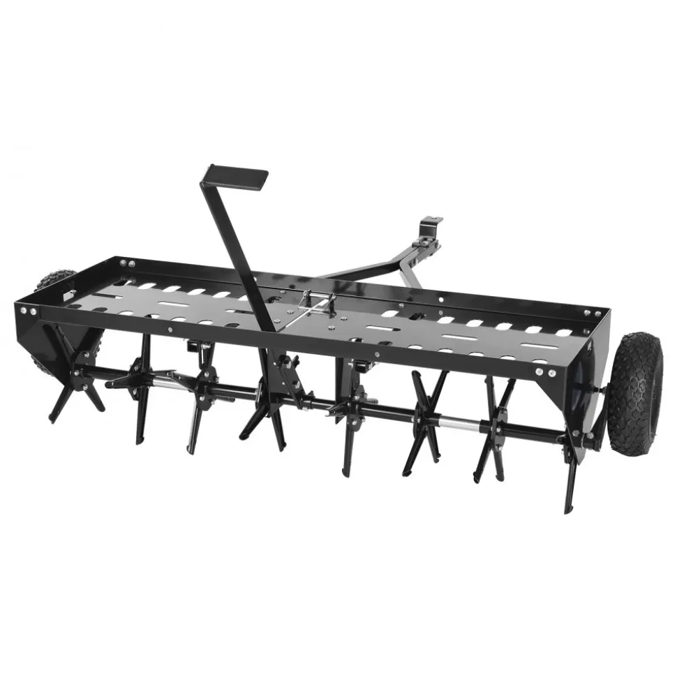 VEVOR Tow Behind Plug Aerator, 48 in Lawn Core Aerator Tool Universal Hitch, 150lbs Weight Capacity, Heavy Duty Pull Behind Spike Aerators with Tray & 10.6 in Wheels, for Farmland & Garden Tractors