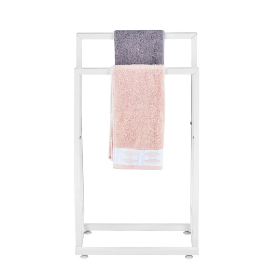VEVOR Towel Rack, 2 Bars Metal Outdoor Towel Holder, Freestanding Pool Towel Hanger Stand Next to Hot Tub, Outdoor or Indoor Quilt Drying Rack Organizer, Ideal for Poolside, Bathroom, Spa, White