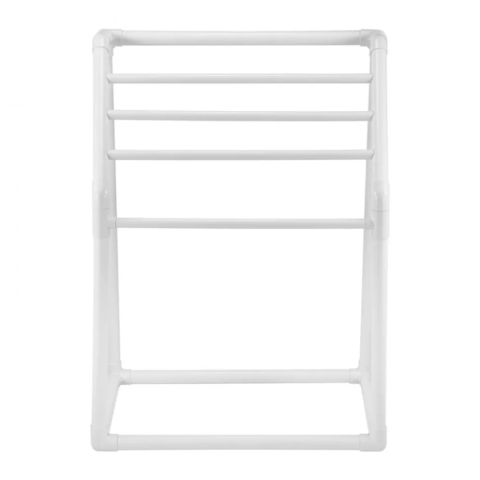 VEVOR Towel Rack, 5 Bars Outdoor PVC Towel Holder, Freestanding Pool Towel Hanger Stand with Clips, Bag & Hook, Outdoor Indoor Quilt Drying Rack Organizer, Ideal for Poolside, Bathroom, Spa, White