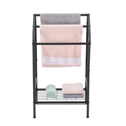 VEVOR Towel Rack, 3 Bars Outdoor Towel Holder with Metal Base, Freestanding Pool Towel Hanger Stand Next to Hot Tub, Outdoor Indoor Quilt Drying Rack Organizer, Ideal for Pool, Bathroom, Spa, Black