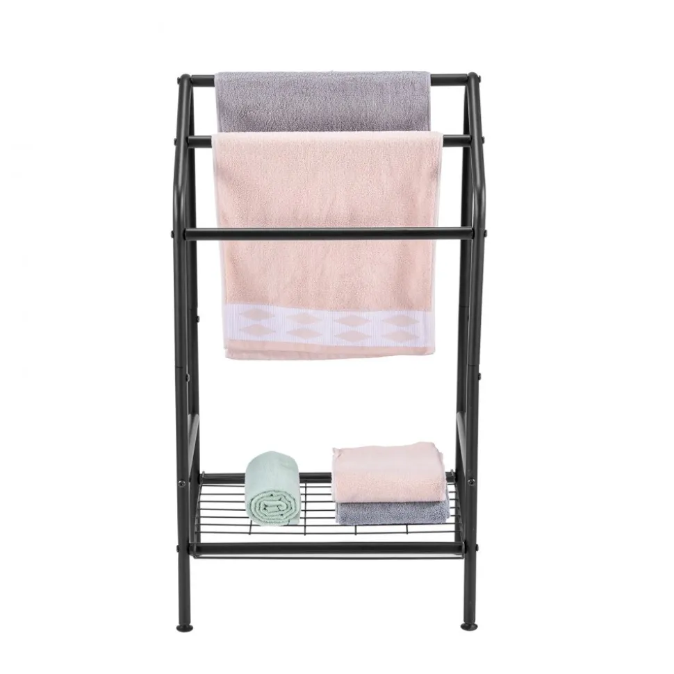 VEVOR Towel Rack, 3 Bars Outdoor Towel Holder with Metal Base, Freestanding Pool Towel Hanger Stand Next to Hot Tub, Outdoor Indoor Quilt Drying Rack Organizer, Ideal for Pool, Bathroom, Spa, Black