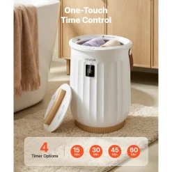 VEVOR Towel Warmers for Bathroom 20L Heated Towel Bucket with LED Display, Rapid Heating, 4 Adjustable Timer, Wood Handle, Auto Shut Off, Fits Oversized Towels, Blankets, Bathrobes, for Women, White