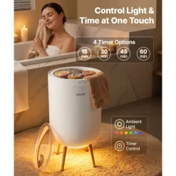 VEVOR Towel Warmers for Bathroom with Bluetooth Speaker and Ambient Light, Rapid Heated Towel Bucket, Auto Shut Off, 4 Adjustable Timer, Fits Oversized Towels, Blankets, Bathrobes, for Women, White