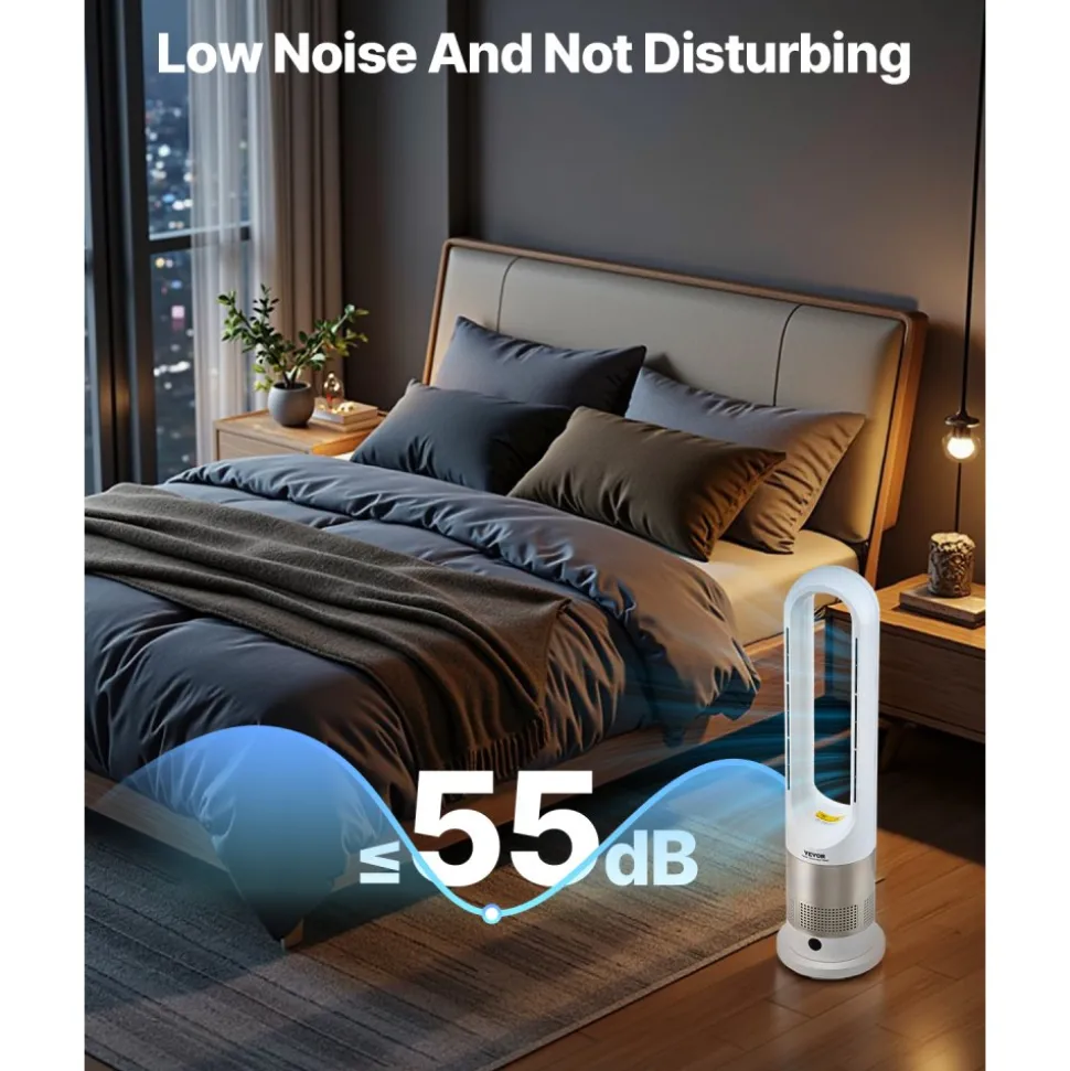 VEVOR Tower Fan Bladeless, 16 ft/s Velocity Quiet Floor Fan that Blows Cold & Heating Air, 80° Oscillating Fans with 8 Speeds, 9H Timer, Standing Fans with Remote Control for Bedroom, Office, Home