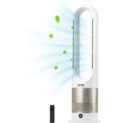 VEVOR Tower Fan Bladeless, 16 ft/s Velocity Quiet Floor Fan that Blows Cold & Heating Air, 80° Oscillating Fans with 8 Speeds, 9H Timer, Standing Fans with Remote Control for Bedroom, Office, Home