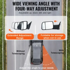 VEVOR Towing Mirrors, for 2009-2018 Dodge Ram 1500, 2010-2018 Ram 2500 3500, 2019-2023 Ram 1500 Classic Model, Power Heated with Signal Light & Puddle Light, Manual Controlling Flipping Folding, Black