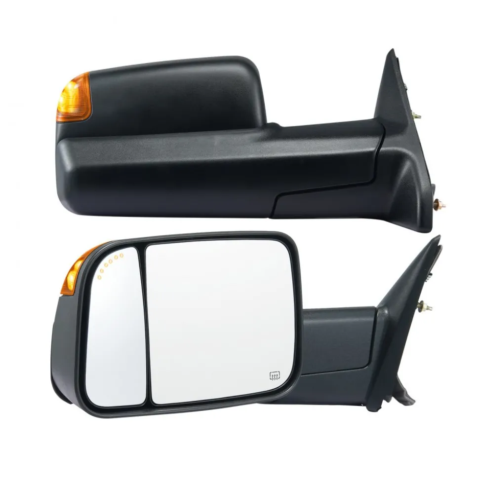 VEVOR Towing Mirrors, for 2009-2018 Dodge Ram 1500, 2010-2018 Ram 2500 3500, 2019-2023 Ram 1500 Classic Model, Power Heated with Signal Light & Puddle Light, Manual Controlling Flipping Folding, Black