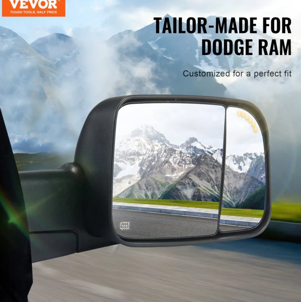 VEVOR Towing Mirrors, for 2009-2018 Dodge Ram 1500, 2010-2018 Ram 2500 3500, 2019-2023 Ram 1500 Classic Model, Power Heated with Signal Light & Puddle Light, Manual Controlling Flipping Folding, Black