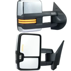 VEVOR Towing Mirrors, Left & Right Pair Set for Chevrolet Silverado (2003-2007)/GMC/Cadillac, Power Heated Tow Mirror with Signal Light, Manual Controlling Telescoping Folding, Heating Defrost, Silver