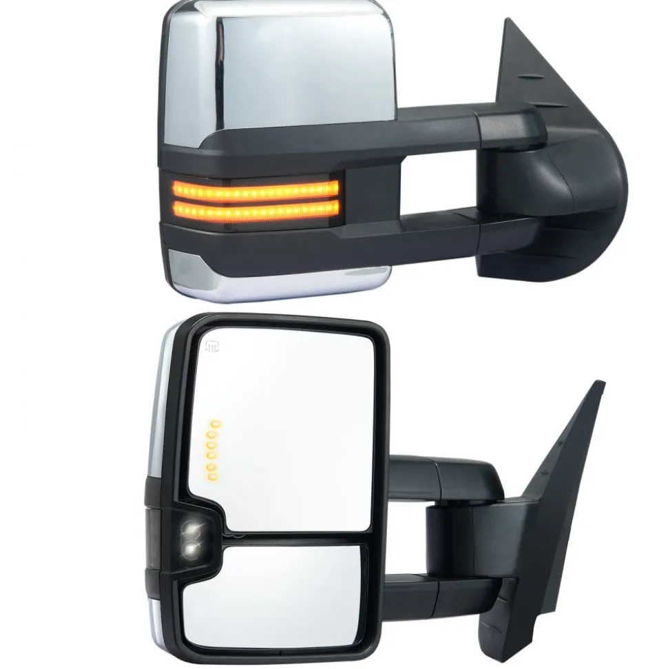 VEVOR Towing Mirrors, Left & Right Pair Set for Chevrolet Silverado (2003-2007)/GMC/Cadillac, Power Heated Tow Mirror with Signal Light, Manual Controlling Telescoping Folding, Heating Defrost, Silver