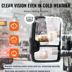 VEVOR Towing Mirrors, Left & Right Pair Set for Chevrolet Silverado (2003-2007)/GMC/Cadillac, Power Heated Tow Mirror with Signal Light, Manual Controlling Telescoping Folding, Heating Defrost, Silver