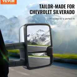 VEVOR Towing Mirrors, Left & Right Pair Set for Chevrolet Silverado (2003-2007)/GMC/Cadillac, Power Heated Tow Mirror with Signal Light, Manual Controlling Telescoping Folding, Heating Defrost, Silver