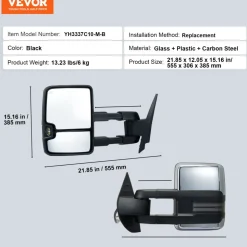 VEVOR Towing Mirrors, Left & Right Pair Set for Chevrolet Silverado (2003-2007)/GMC/Cadillac, Power Heated Tow Mirror with Signal Light, Manual Controlling Telescoping Folding, Heating Defrost, Silver