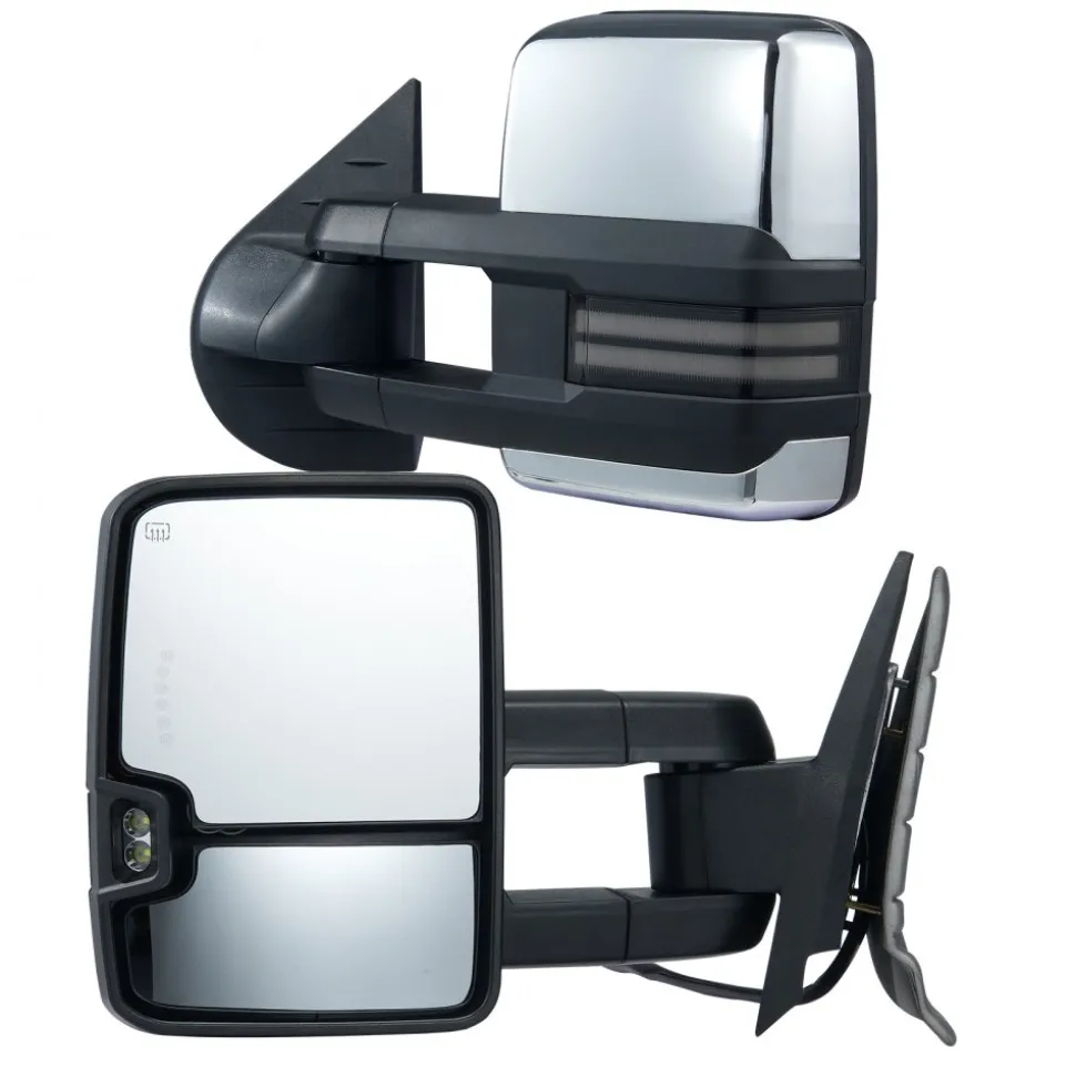 VEVOR Towing Mirrors, Left & Right Pair Set for Chevrolet Silverado (2003-2007)/GMC/Cadillac, Power Heated Tow Mirror with Signal Light, Manual Controlling Telescoping Folding, Heating Defrost, Silver