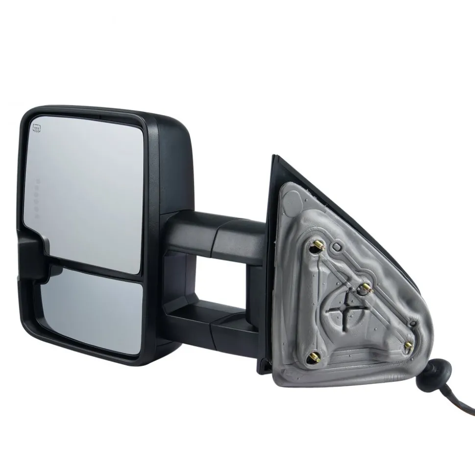 VEVOR Towing Mirrors, Left & Right Pair Set for Chevrolet Silverado (2003-2007)/GMC/Cadillac, Power Heated with Signal Light & LED Driving Light, Manual Telescoping Folding, and Heating Defrost, Black