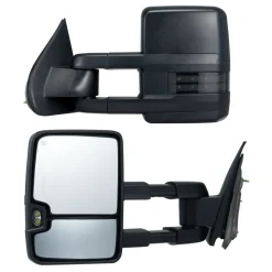 VEVOR Towing Mirrors, Left & Right Pair Set for Chevrolet Silverado (2003-2007)/GMC/Cadillac, Power Heated with Signal Light & LED Driving Light, Manual Telescoping Folding, and Heating Defrost, Black