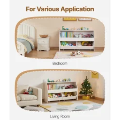 VEVOR Toy Storage Organizer, Wooden Kids Bookshelf with Storage, Toy Storage Cabinet with 2 Mobile Drawers, Kids Storage Organizer for Bedroom, Nursery, Living Room, Entryway, Preschool, White