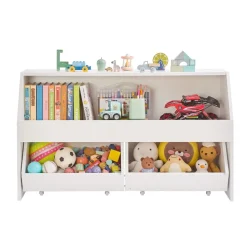 VEVOR Toy Storage Organizer, Wooden Kids Bookshelf with Storage, Toy Storage Cabinet with 2 Mobile Drawers, Kids Storage Organizer for Bedroom, Nursery, Living Room, Entryway, Preschool, White