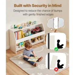 VEVOR Toy Storage Organizer, Wooden Kids Bookshelf with Storage, Toy Storage Cabinet with 2 Mobile Drawers, Kids Storage Organizer for Bedroom, Nursery, Living Room, Entryway, Preschool, White
