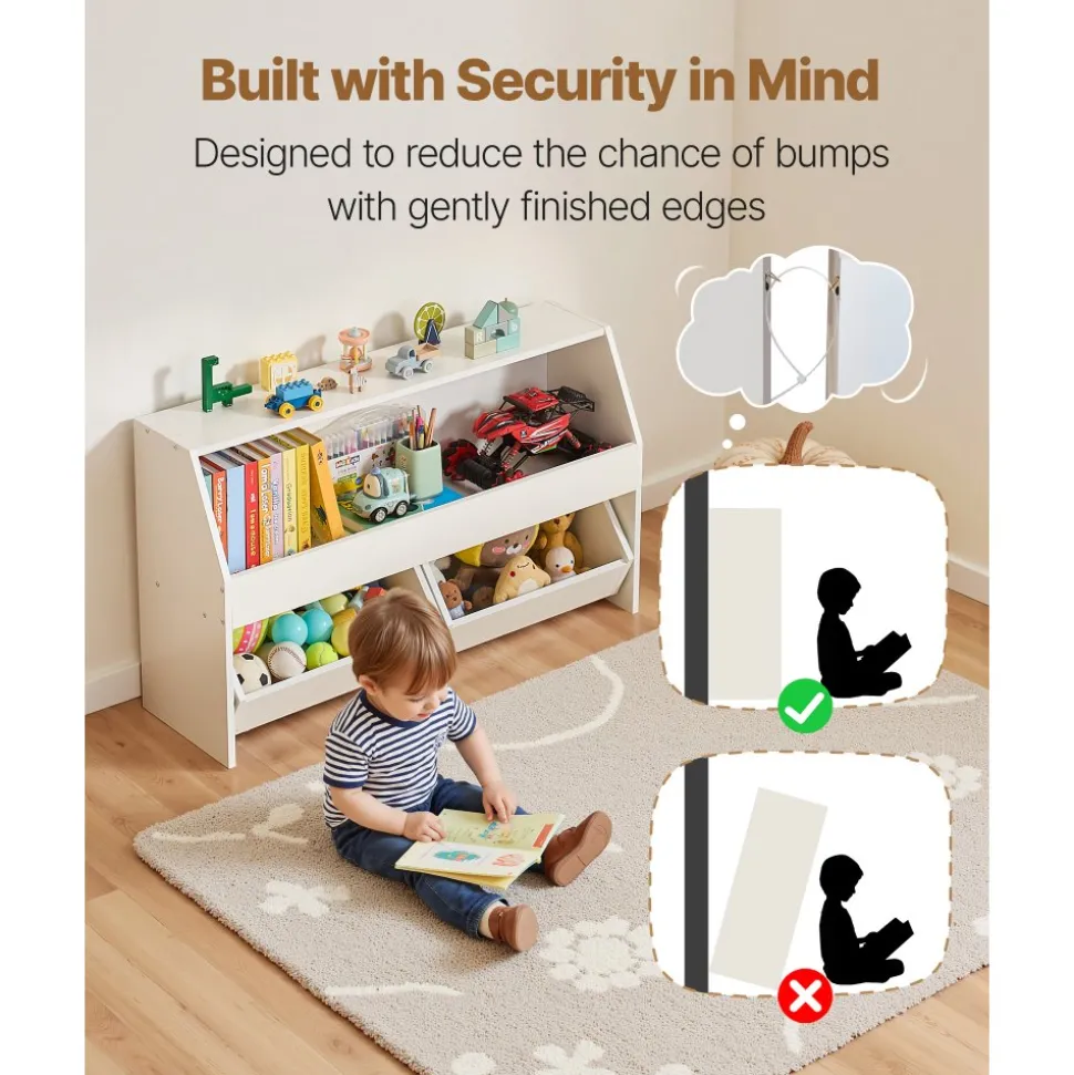 VEVOR Toy Storage Organizer, Wooden Kids Bookshelf with Storage, Toy Storage Cabinet with 2 Mobile Drawers, Kids Storage Organizer for Bedroom, Nursery, Living Room, Entryway, Preschool, White