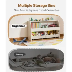 VEVOR Toy Storage Organizer, Wooden Kids Bookshelf with Storage, Toy Storage Cabinet with 2 Mobile Drawers, Kids Storage Organizer for Bedroom, Nursery, Living Room, Entryway, Preschool, White
