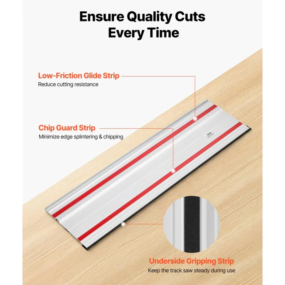VEVOR Track Saw Guide Rail, 110-Inch Cutting Range, Kit Includes 4 x 27.5 in Aluminum Extruded Guide Rails and 3 Connectors, Compatible with Makita, Festool & WEN Track Saws, for Woodworking Projects
