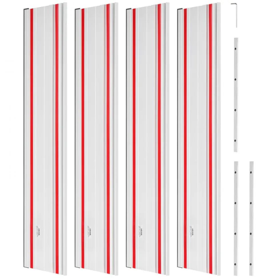 VEVOR Track Saw Guide Rail, 110-Inch Cutting Range, Kit Includes 4 x 27.5 in Aluminum Extruded Guide Rails and 3 Connectors, Compatible with Makita, Festool & WEN Track Saws, for Woodworking Projects