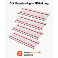VEVOR Track Saw Guide Rail, 110-Inch Cutting Range, Kit Includes 4 x 27.5 in Aluminum Extruded Guide Rails and 3 Connectors, Compatible with Makita, Festool & WEN Track Saws, for Woodworking Projects