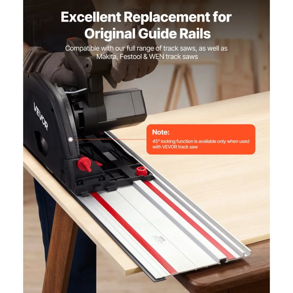 VEVOR Track Saw Guide Rail, 110-Inch Cutting Range, Kit Includes 4 x 27.5 in Aluminum Extruded Guide Rails and 3 Connectors, Compatible with Makita, Festool & WEN Track Saws, for Woodworking Projects
