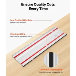 VEVOR Track Saw Guide Rail, 55-Inch Cutting Range, Kit Includes 2 x 27.5 in Aluminum Extruded Guide Rails and 1 Connector, Compatible with Makita, Festool & WEN Track Saws, for Woodworking Projects