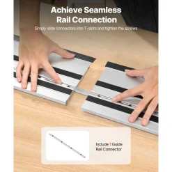 VEVOR Track Saw Guide Rail, 55-Inch Cutting Range, Kit Includes 2 x 27.5 in Aluminum Extruded Guide Rails and 1 Connector, Compatible with Makita, Festool & WEN Track Saws, for Woodworking Projects