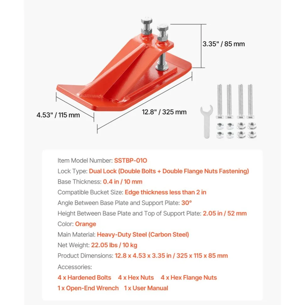 VEVOR Tractor Bucket Protector, 2PCS Heavy Duty Steel Bucket Edge Protectors, Edge Tamer Anti-Skid Device with Double Hexagon Lock Nuts and Bolts, for Snow, Leave Removal & Spreading Gravel (Orange)