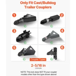 VEVOR Trailer Coupler Lock, Fits 2-5/16-Inch Cast/Bulldog Trailer Couplers, Heavy Duty Trailer Hitch Lock with 3 Keys, Corrision-resistant, Anti-Theft Coupler Ball Locks for RV, Trailer, Boat, Black