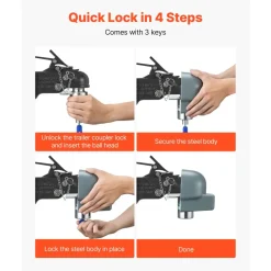 VEVOR Trailer Coupler Lock, Fits 2-5/16-Inch Cast/Bulldog Trailer Couplers, Heavy Duty Trailer Hitch Lock with 3 Keys, Corrision-resistant, Anti-Theft Coupler Ball Locks for RV, Trailer, Boat, Black