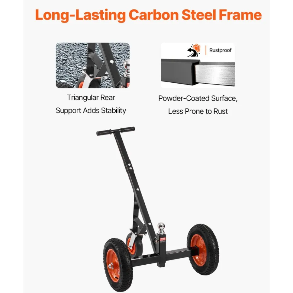 VEVOR Trailer Dolly, 1000lbs Tongue Weight Capacity, Carbon Steel Trailer Mover with 2 inch Ball, 14 inch Pneumatic Tires, Portable Tow Dolly for Moving RV Trailer