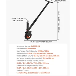 VEVOR Trailer Dolly, 300lbs Tongue Weight Capacity, 16.5 inch and 22 inch Height Adjustable Trailer Dolly, with 1-7/8 inch and 2 inch Balls, 8.5 inch Pneumatic Rubber Tire, for Moving RV Trailer