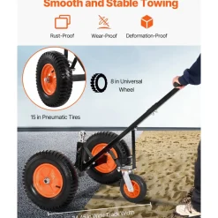 VEVOR Trailer Dolly, 1200lbs Tongue Weight Capacity, Carbon Steel Trailer Mover with 2 inch Ball, 15.2 inch Pneumatic Tires, Portable Tow Dolly for Moving RV Trailer