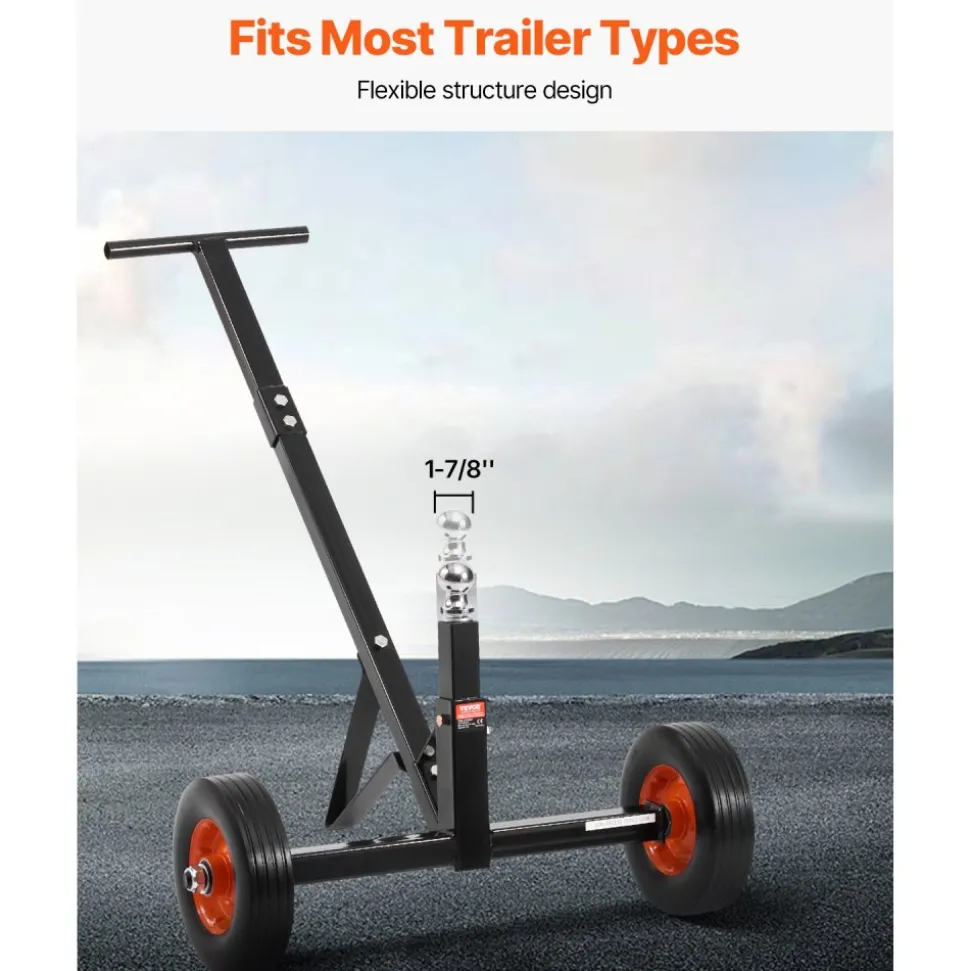 VEVOR Trailer Dolly, 600lbs Tongue Weight Capacity, Carbon Steel Trailer Mover with 1-7/8 in Hitch Ball and 10 in Solid Tires, Portable Tow Dolly for Moving Car RV Boat Trailer