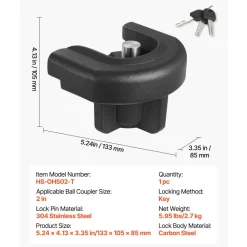 VEVOR Trailer Hitch Lock, Compatible with 2 Inch Couplers, Heavy-Duty Anti-Theft Trailer Ball Lock with 3 Keys, Prying-Resistant & Impact-Resistant, Fits for RVs, Boats, Off-Road Vehicles, Trailers