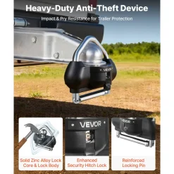 VEVOR Trailer Hitch Lock, Fits for 1-7/8 in, 2 in, 2-5/16 in Couplers, Heavy-Duty Anti-Theft Trailer Ball Lock with 3 Keys, Prying-Resistant, Adjustable Height Design for RVs, Boats, Trailers, Black