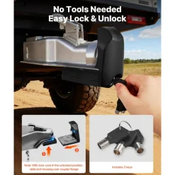 VEVOR Trailer Hitch Lock, Fits for 1-7/8 in, 2 in, 2-5/16 in Couplers, Heavy-Duty Anti-Theft Trailer Ball Lock with 3 Keys, Prying-Resistant & Impact-Resistant, Fits for RVs, Boats, Trailers, Black