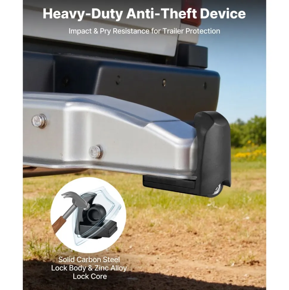 VEVOR Trailer Hitch Lock, Fits for 1-7/8 in, 2 in, 2-5/16 in Couplers, Heavy-Duty Anti-Theft Trailer Ball Lock with 3 Keys, Prying-Resistant & Impact-Resistant, Fits for RVs, Boats, Trailers, Black